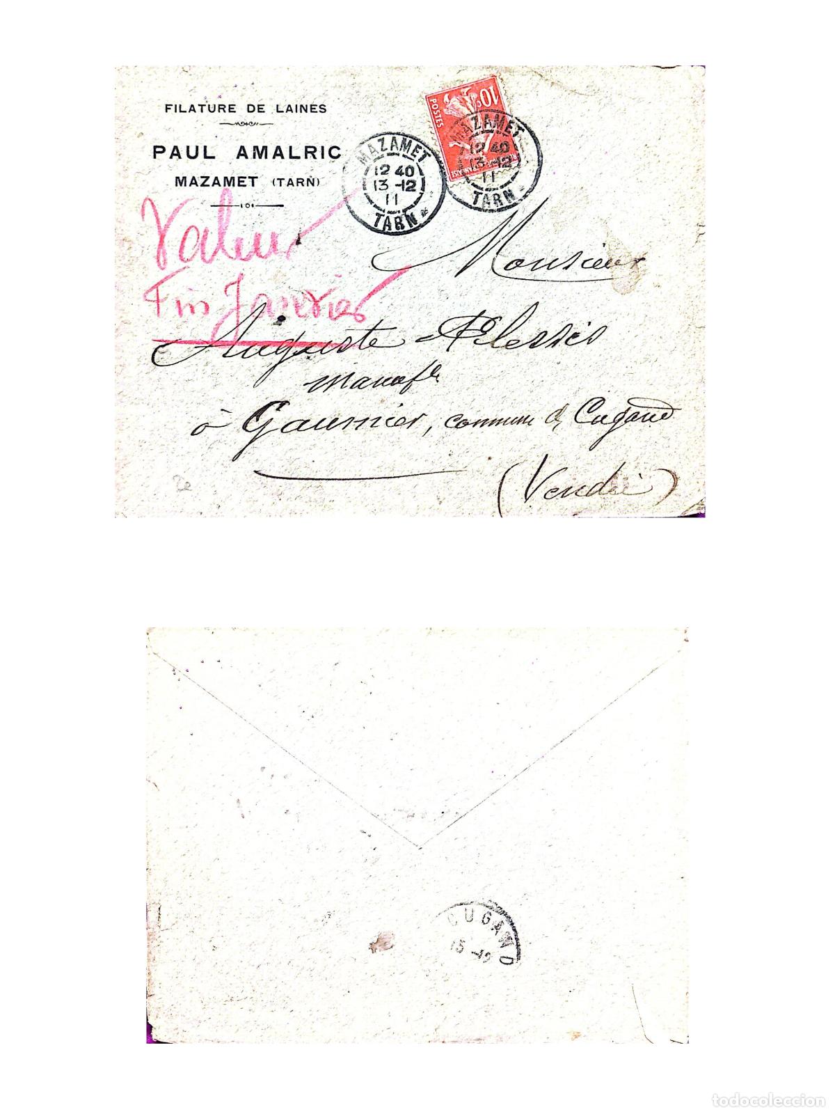 Sellos: CMI) 1940. FRANCE. ART. IRIS/MERCURY. INTERNAL MAIL. FRONT AND BACK. XF