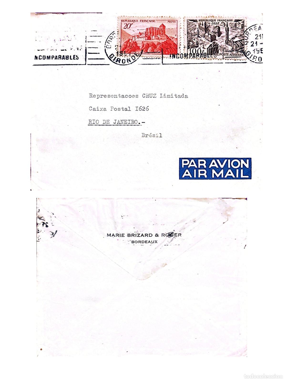 Sellos: CMI) 1951. FRANCE. ARCHITECTURAL VIEW OF THE CASTLE AND HISTORICAL MONUMENTS. SENT TO BRAZIL. FRONT