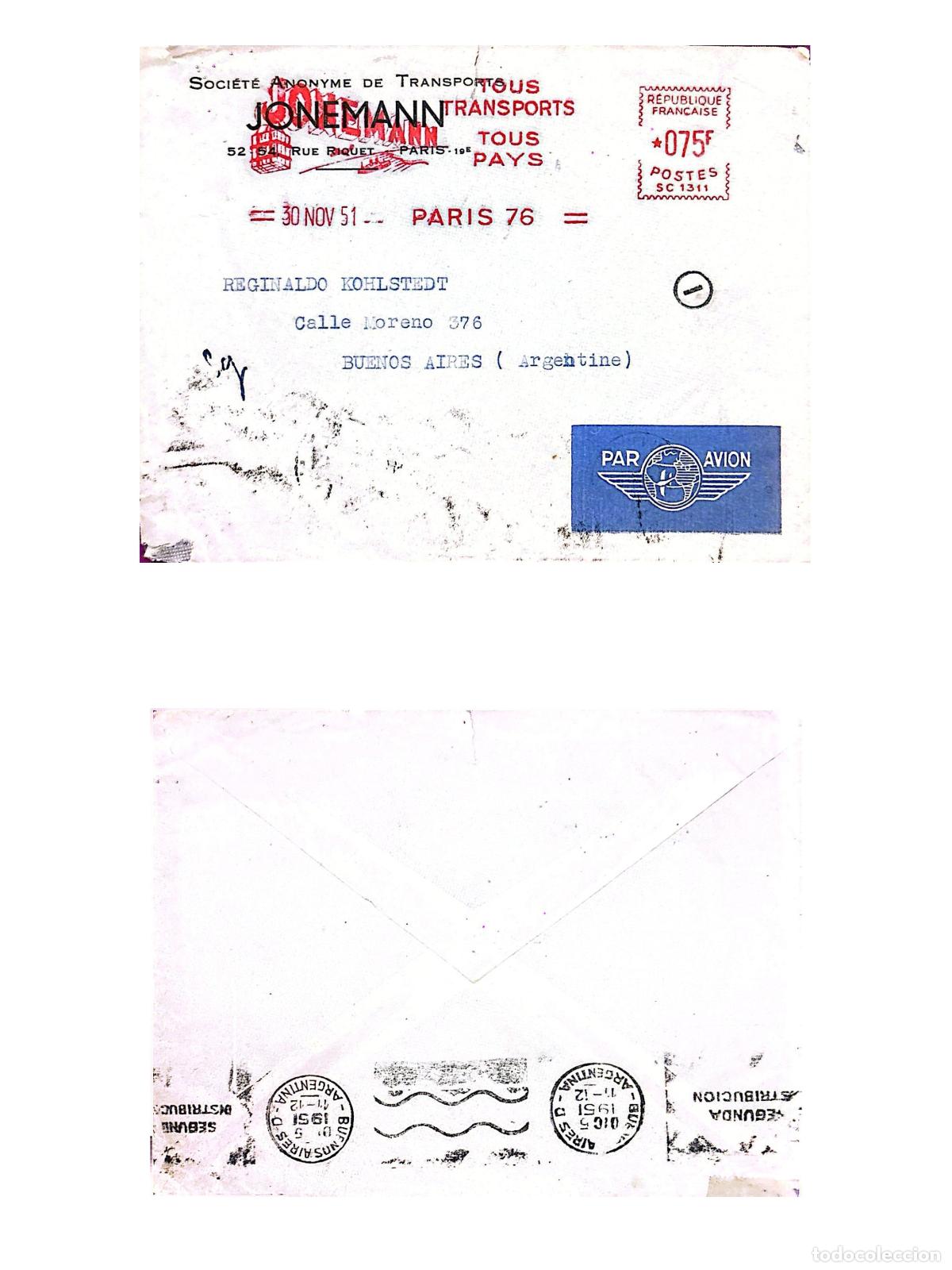 Sellos: CMI) 1951. FRANCE. METERED MAIL. COMMERCIAL LETTER SENT WITH ADVERTISING, ADDRESSED TO ARGENTINA. FR