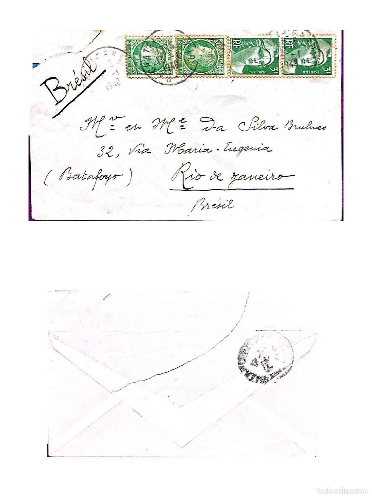 Timbres: CMI) 1940. FRANCE. ALLEGORICAL PROFILE OF MARIANNE. SENT TO BRAZIL. FRONT AND BACK. XF
