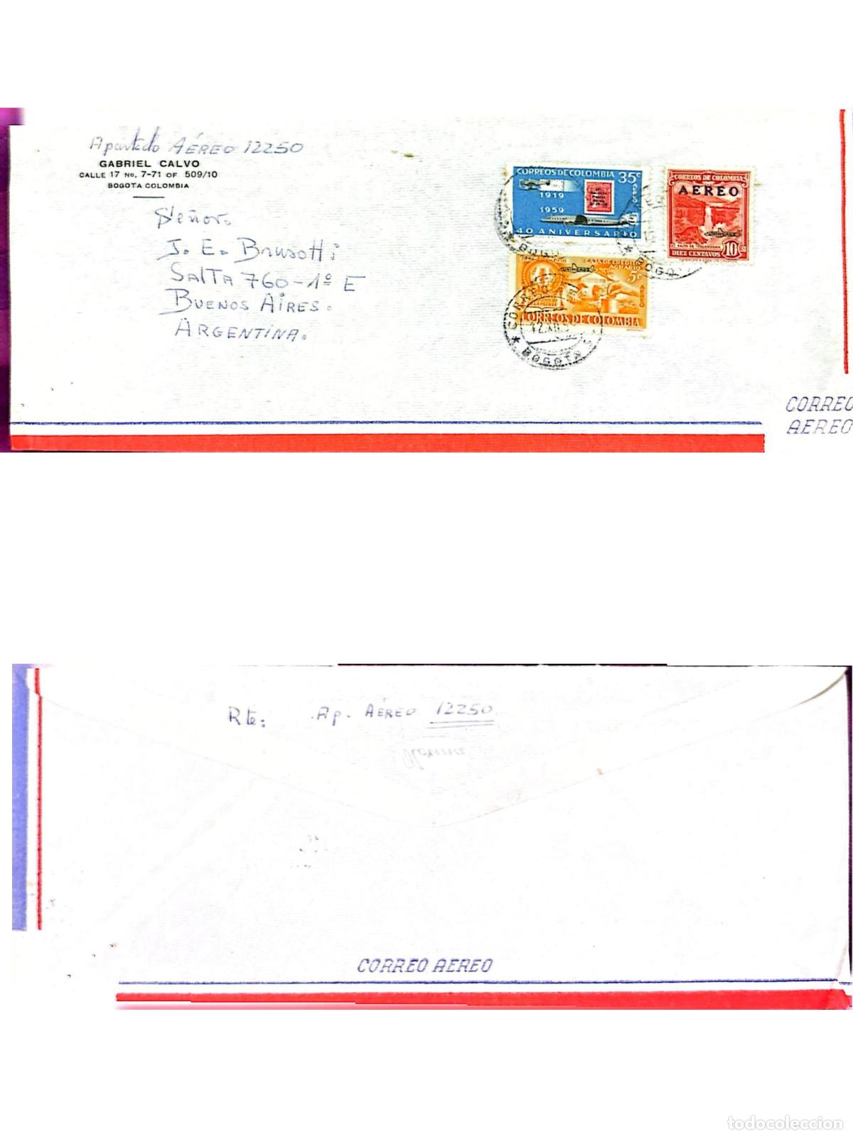 Timbres: CMI) 1959. COLOMBIA. 40th ANNIVERSARY OF CIVIL AVIATION AND AIR TRANSPORT. SENT TO ARGENTINA. ENVELO