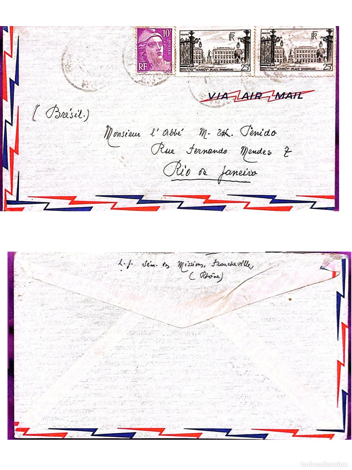 Timbres: CMI) 1950. FRANCE. ARCHITECTURE OF NANCY &mdash; PLACE STANISLAS. MARIANNE. ON COVER SENT TO BRAZIL. FRONT