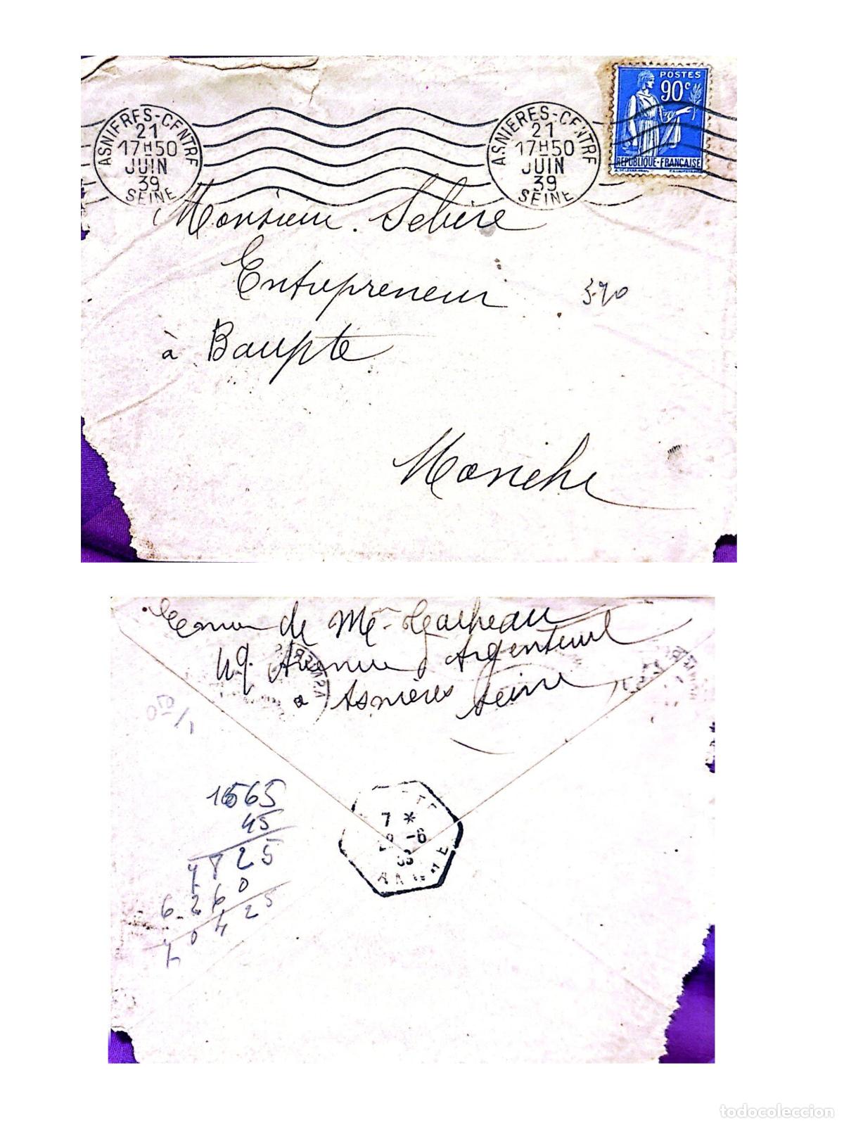 Timbres: CMI) 1939. FRANCE. LADY LIBERTY. DOMESTIC MAIL. FRONT AND BACK. XF
