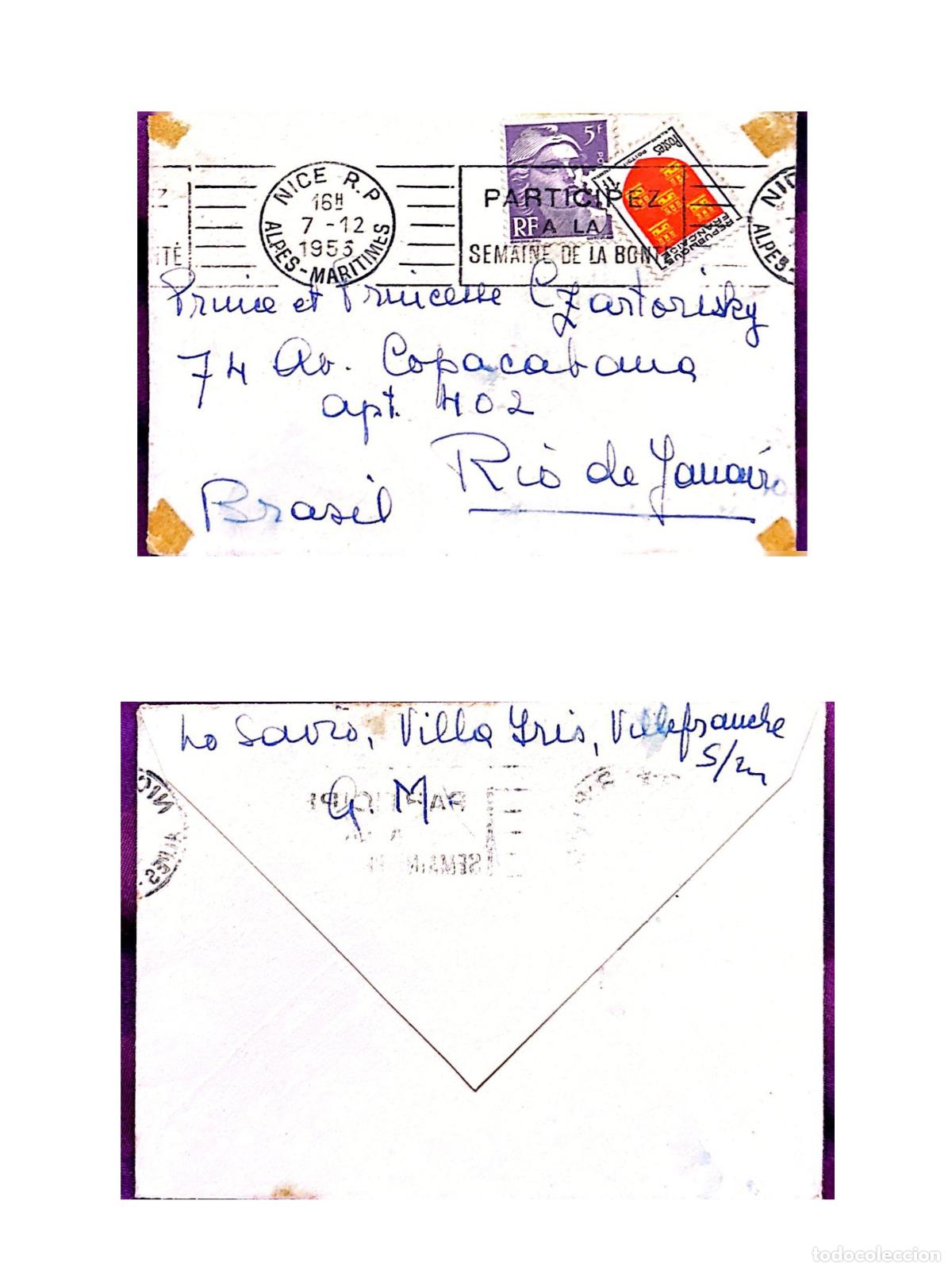 Timbres: CMI) 1953. FRANCE. MARIANNE. FRENCH COAT OF ARMS. ENVELOPE SENT TO BRAZIL. FRONT AND BACK. XF