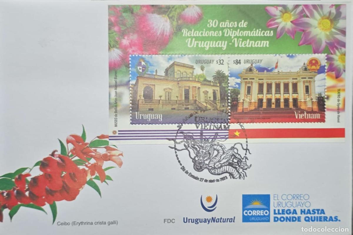 Sellos: CMI) 2023. URUGUAY. STAMP BLOCK COMMEMORATING 30 YEARS OF DIPLOMATIC RELATIONS BETWEEN URUGUAY AND V