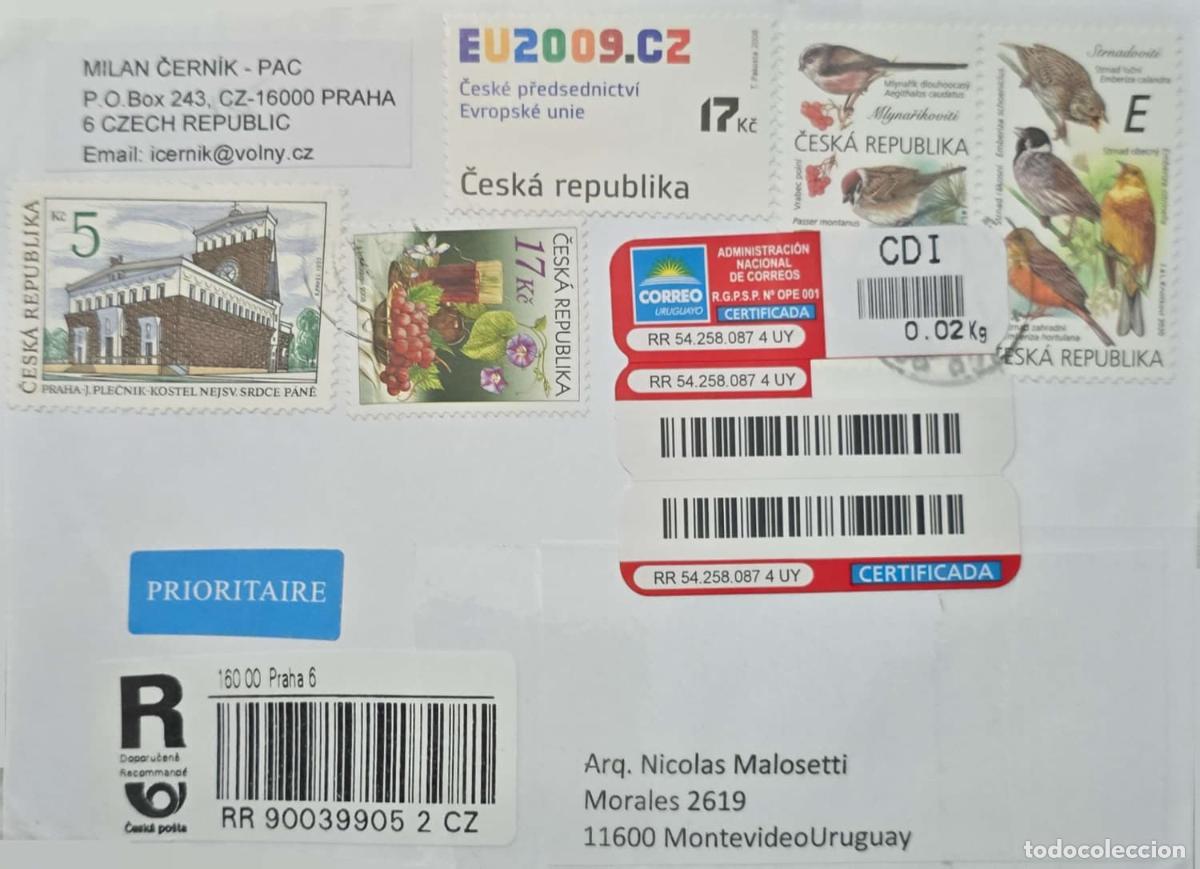 Sellos: CMI) 2008. CZECH REPUBLIC. ARCHITECTURE. ORNITHOLOGY. LOCAL BIRDS. COVER SENT TO URUGUAY. XF
