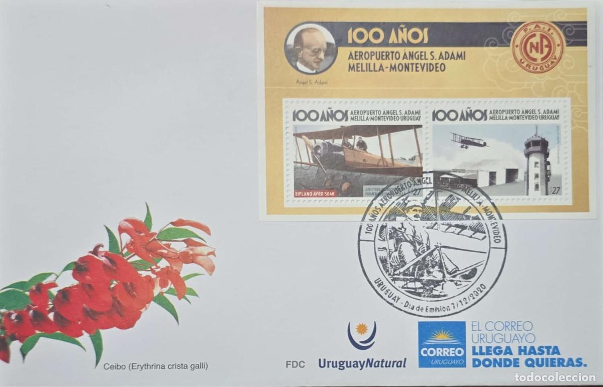 Sellos: CMI) 2020. URUGUAY. STAMP SOUVENIR SHEET COMMEMORATING THE 100TH ANNIVERSARY OF &Aacute;NGEL S. ADAMI AIRPO