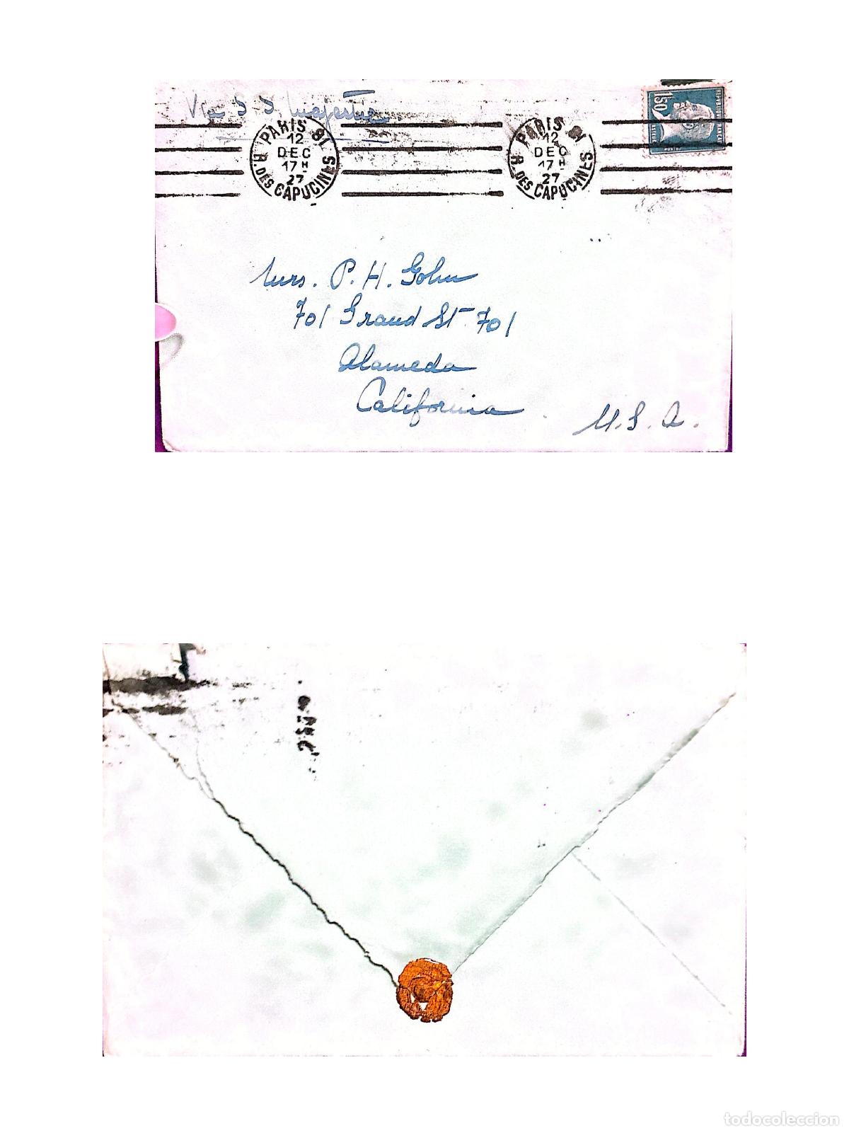 Sellos: CMI) 1927. FRANCE. PORTRAIT. ENVELOPE SENT TO USA. FRONT AND BACK. XF