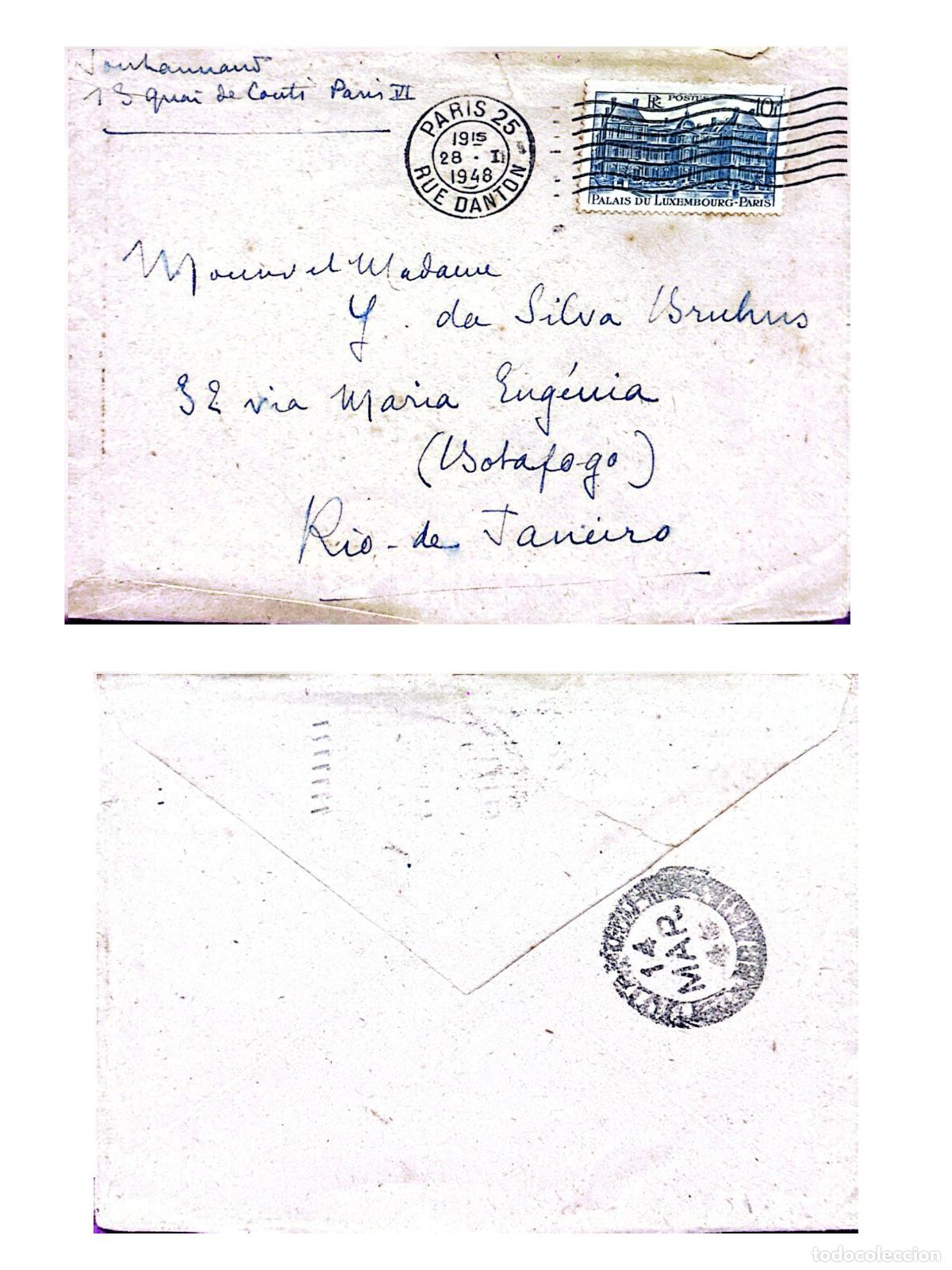 Sellos: CMI) 1948. FRANCE. ARCHITECTURAL VIEW OF THE LUXEMBOURG PALACE. SENT TO BRAZIL. FRONT AND BACK. XF