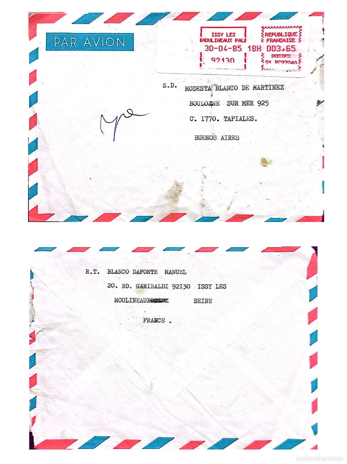 Sellos: CMI) 1985. FRANCE. MACHINE CANCEL. ENVELOPE SENT TO ARGENTINA. FRONT AND BACK. XF