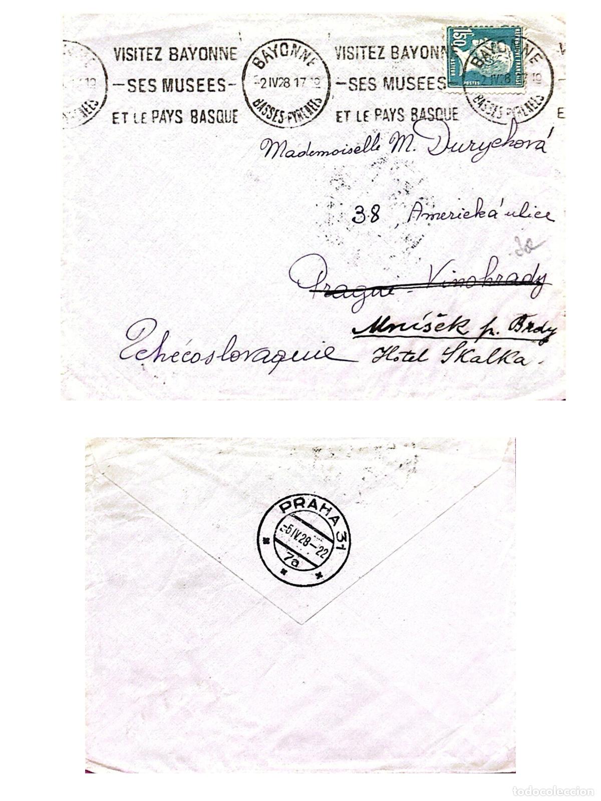 Sellos: CMI) 1928. FRANCE. NOTABLE FIGURE. SENT TO CZECHOSLOVAKIA. FRONT AND BACK. XF