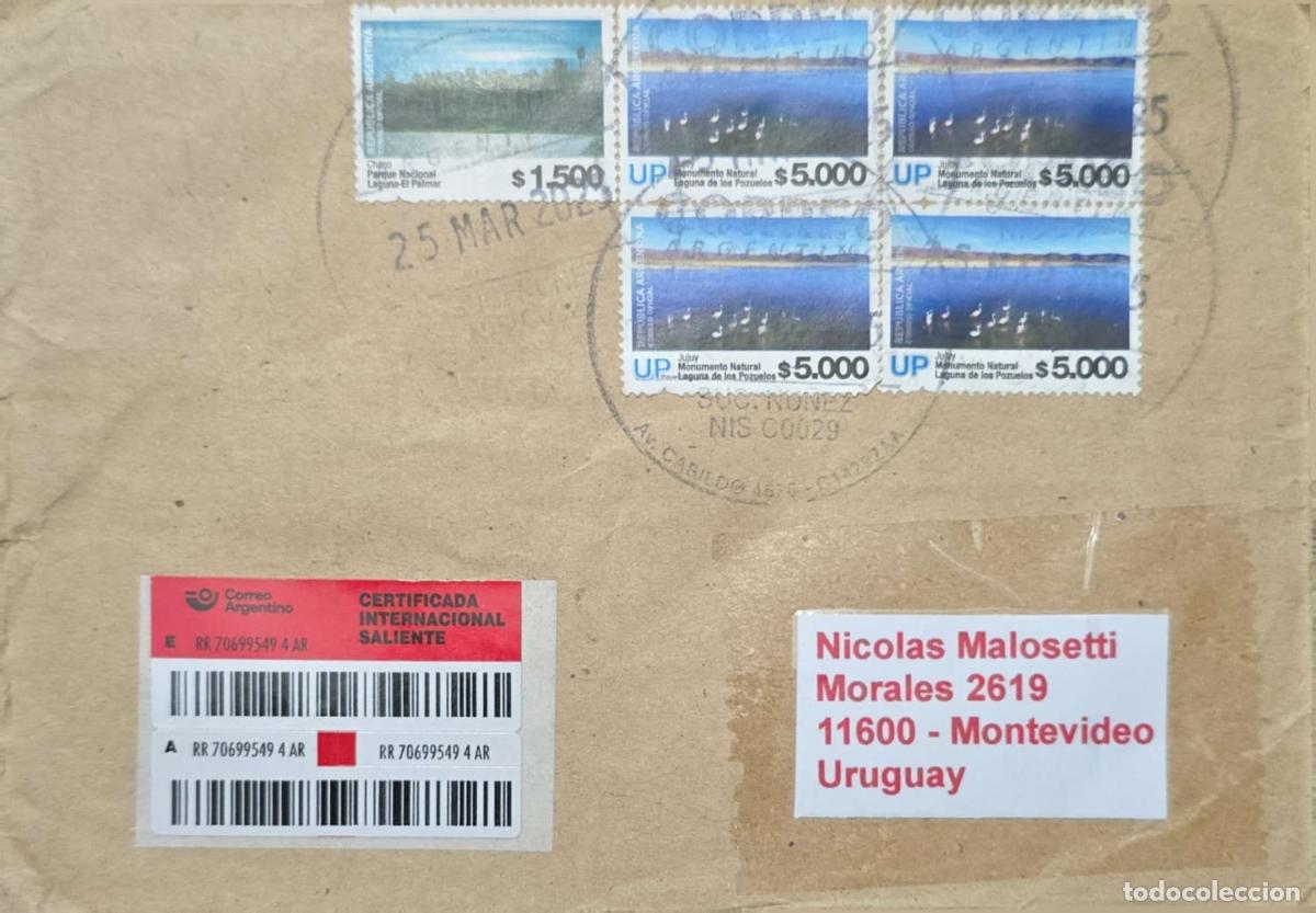 Sellos: CMI) 2023. ARGENTINA. LAGUNA EL PALMAR NATIONAL PARK AND LAGUNA DE LOS POZUELOS. COVER SENT TO URUGU