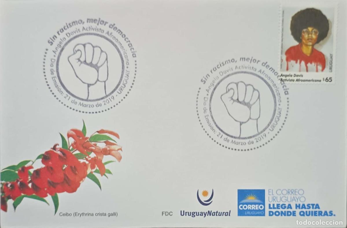 Timbres: CMI) 2019. URUGUAY. ARTISTIC PORTRAIT OF ANGELA DAVIS. FDC. CEIBO FLOWER. XF