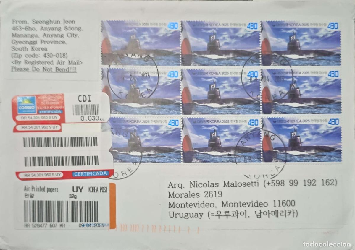 Timbres: CMI) 2025. SOUTH KOREA. MILITARY AND DEFENSE TECHNOLOGY: MODERN KOREAN SUBMARINES SERIES. SENT TO UR
