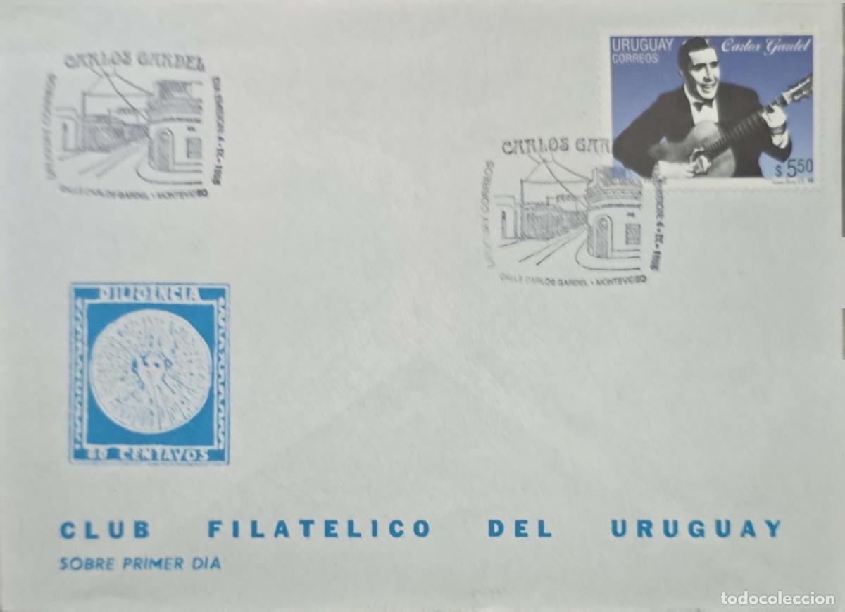 Timbres: CMI) 1985. URUGUAY. TRIBUTE TO THE GREATEST TANGO SINGER, CARLOS GARDEL. FDC. ENGRAVING OF A HISTORI
