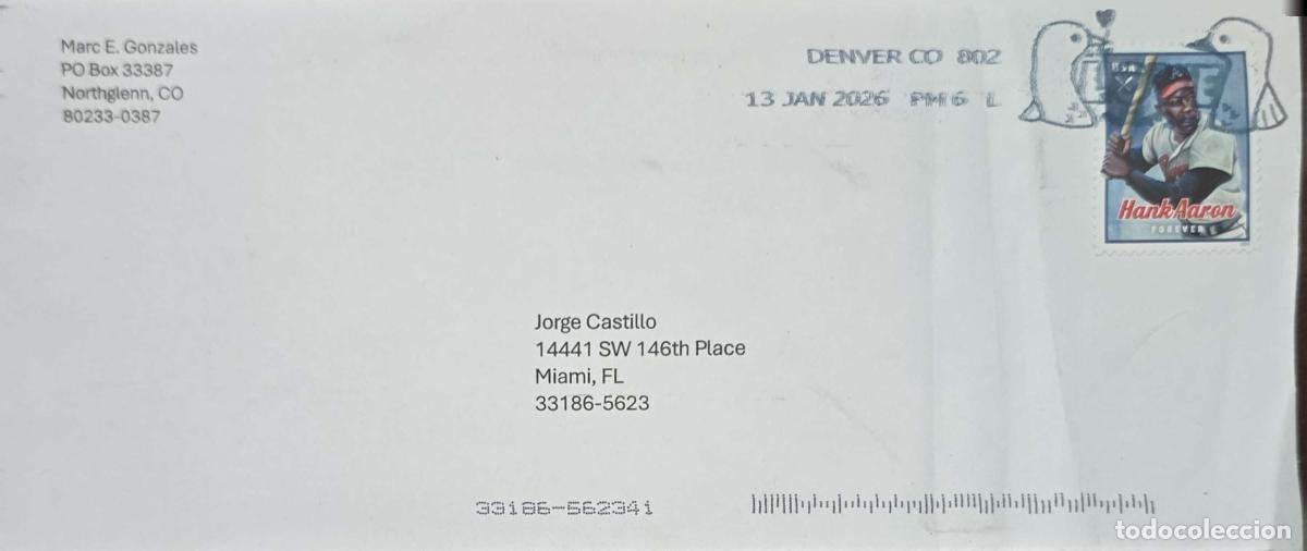 Sellos: CMI) 2026. UNITED STATES. AMERICAN BASEBALL LEGEND HANK AARON. INTERNAL MAIL. XF