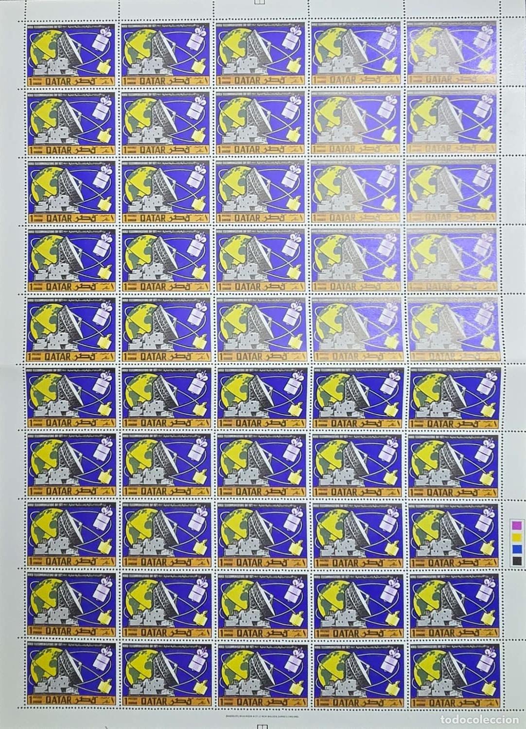 Sellos: CMI) 1975. QATAR. STAMP SHEET. WORLD TELECOMMUNICATIONS: SATELLITE DISH AND GLOBE. XF