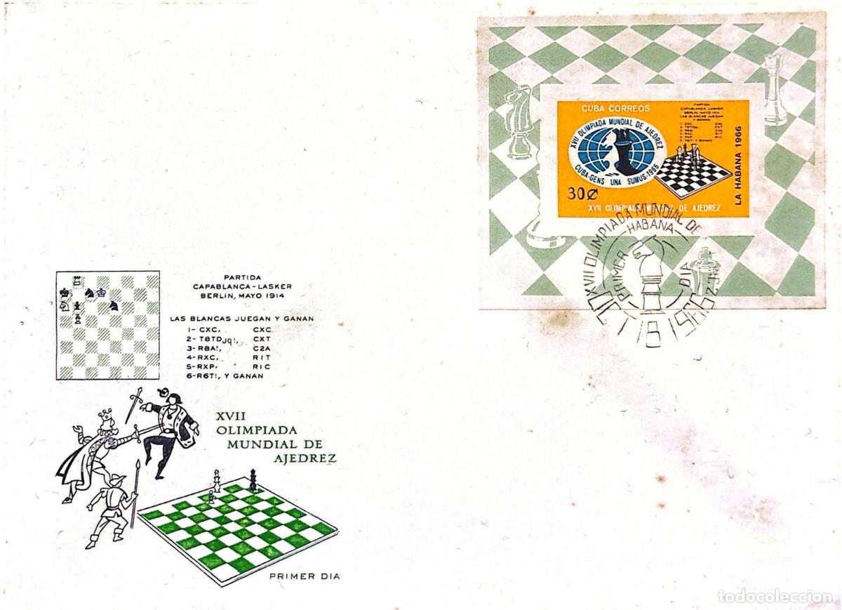 Selos: CMI) 1966. CUBA. 17TH WORLD CHESS OLYMPIAD, HAVANA. FDC. CAPABLANCA&ndash;LASKER: CHESSBOARD. XF