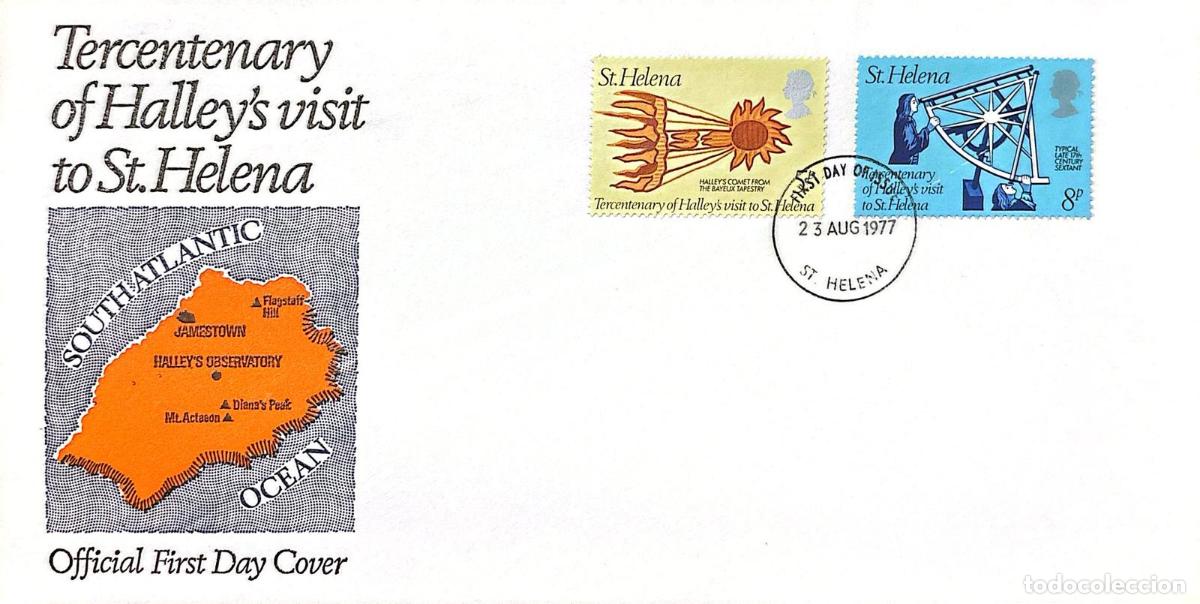 Sellos: CMI) 1977. SAINT HELENA, UNITED KINGDOM. HALLEY'S COMET. SE-TENANT. FDC. TERCENTENARY OF THE SCIENTI