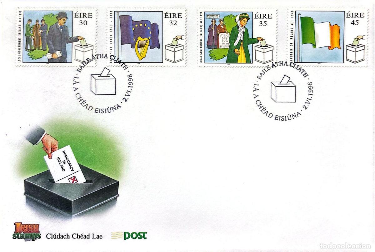Sellos: CMI) 1988. IRELAND. WOMEN'S SUFFRAGE AND BALLOT BOXES. FDC. CENTENARY OF THE LOCAL GOVERNMENT ACT AN