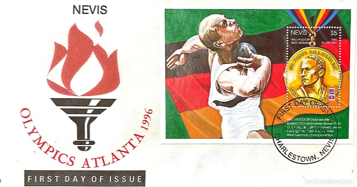 Sellos: CMI) 1996. NEVIS. SHOT PUT. FDC. ATLANTA OLYMPIC GAMES. XF