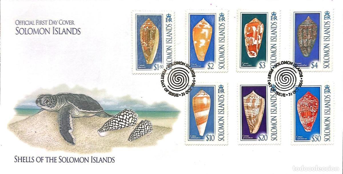 Sellos: CMI) 1969. SOLOMON ISLANDS. LOCAL SEASHELLS. FDC. SEA TURTLE ON THE BEACH. XF