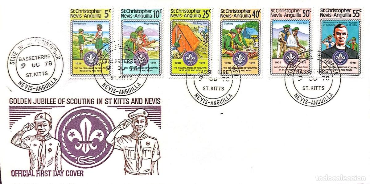 Sellos: CMI) 1978. SAINT KITTS AND NEVIS. CAMPING. KNOTS. FIRST AID. GOLDEN JUBILEE. 50 YEARS OF THE SCOUT M