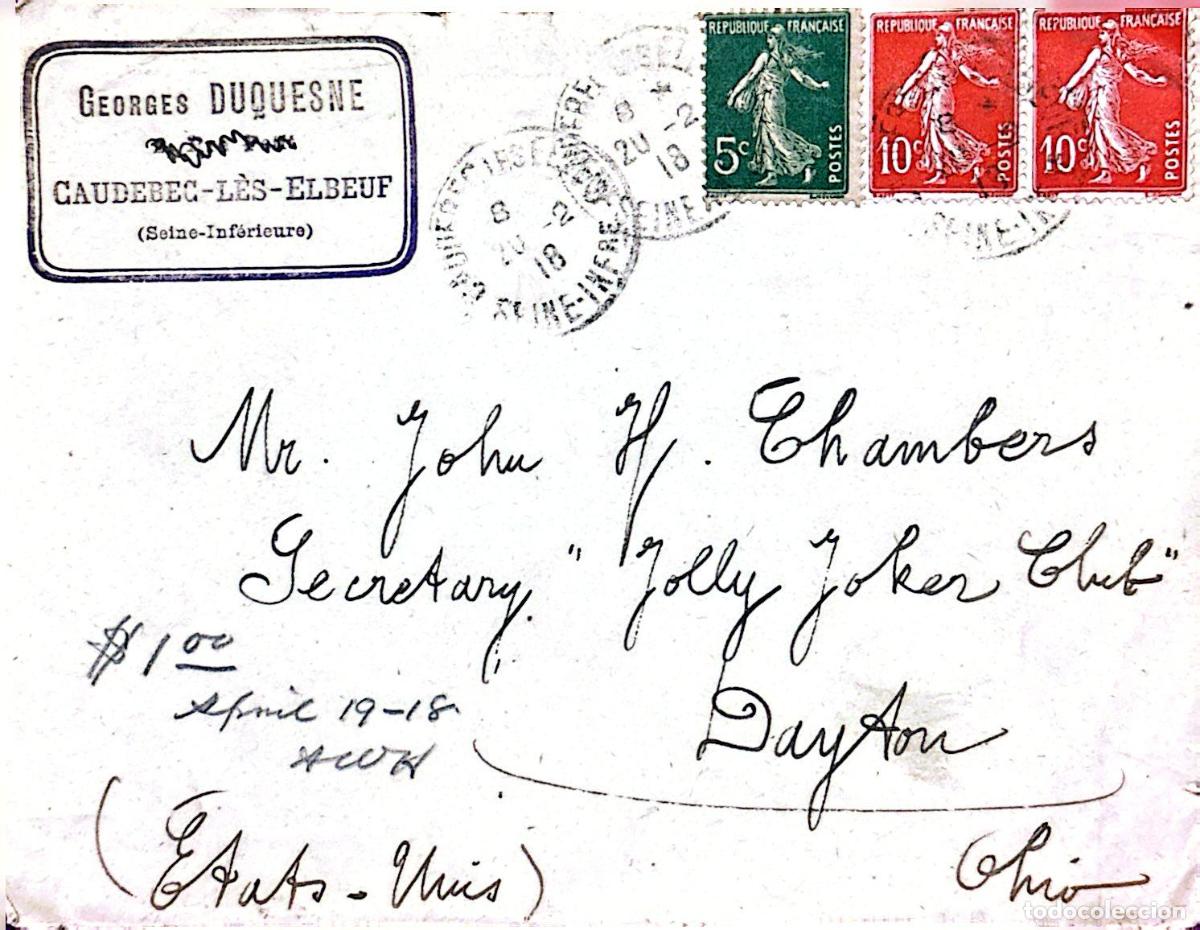Sellos: CMI) 1918. FRANCE. DEFINITIVE SERIES &rdquo;SEMEUSE&rdquo; (SOWER). COVER SENT TO USA. XF
