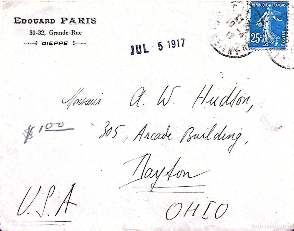 Sellos: CMI) 1917. FRANCE. SOWER. COVER SENT TO USA. XF