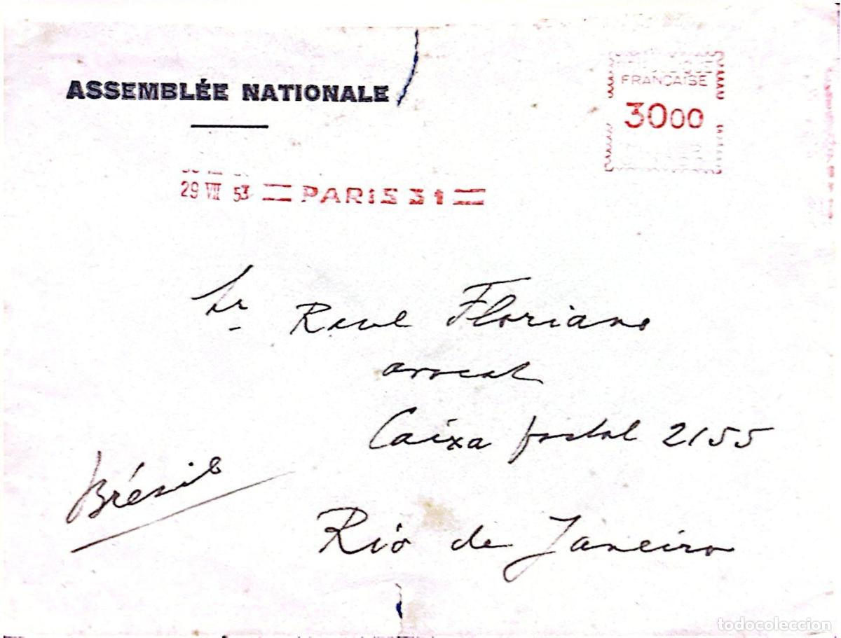 Sellos: CMI) 1953. FRANCE. METERED POSTAGE. OFFICIAL ENVELOPE OF THE NATIONAL ASSEMBLY. COVER SENT TO BRAZIL