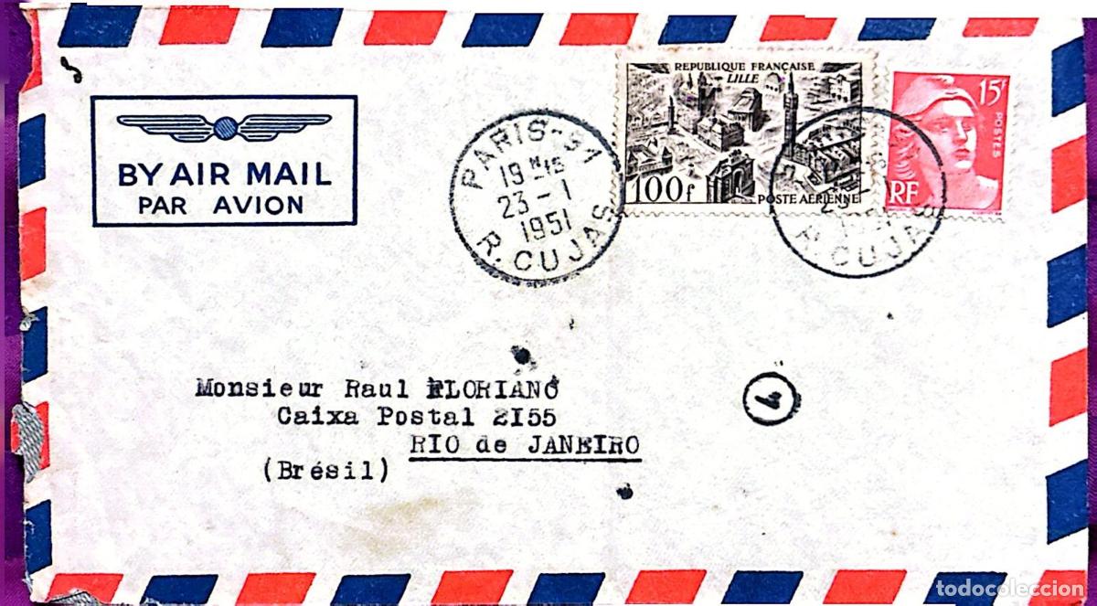 Sellos: CMI) 1951. FRANCE. URBAN VIEW OF LILLE. PROFILE OF MARIANNE. COVER SENT TO BRAZIL. XF