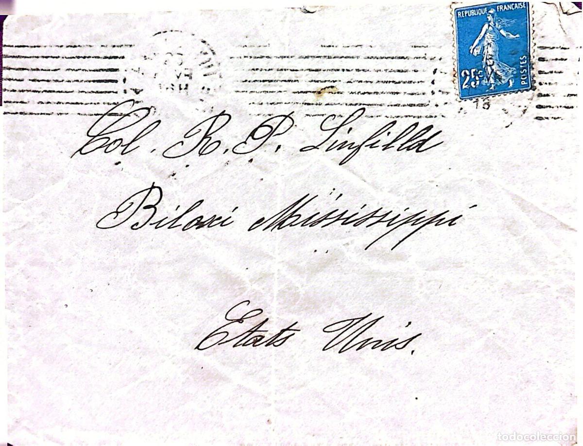 Sellos: CMI) 1915. FRANCE. &rdquo;THE SOWER&rdquo; (BLUE). COVER SENT TO THE USA. XF
