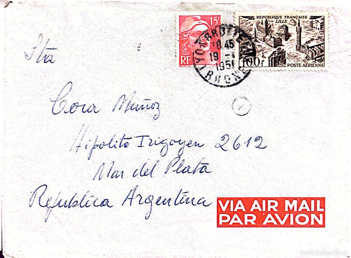 Briefmarken: CMI) 1951. FRANCE. URBAN VIEW OF LILLE. MARIANNE IN RED. COVER SENT TO ARGENTINA. XF