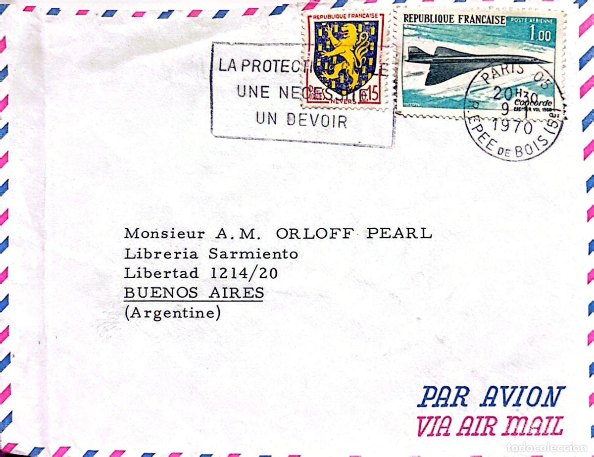 Briefmarken: CMI) 1970. FRANCE. MODERN AVIATION / CONCORDE SUPERSONIC AIRCRAFT. NAVY COAT OF ARMS. COVER SENT TO