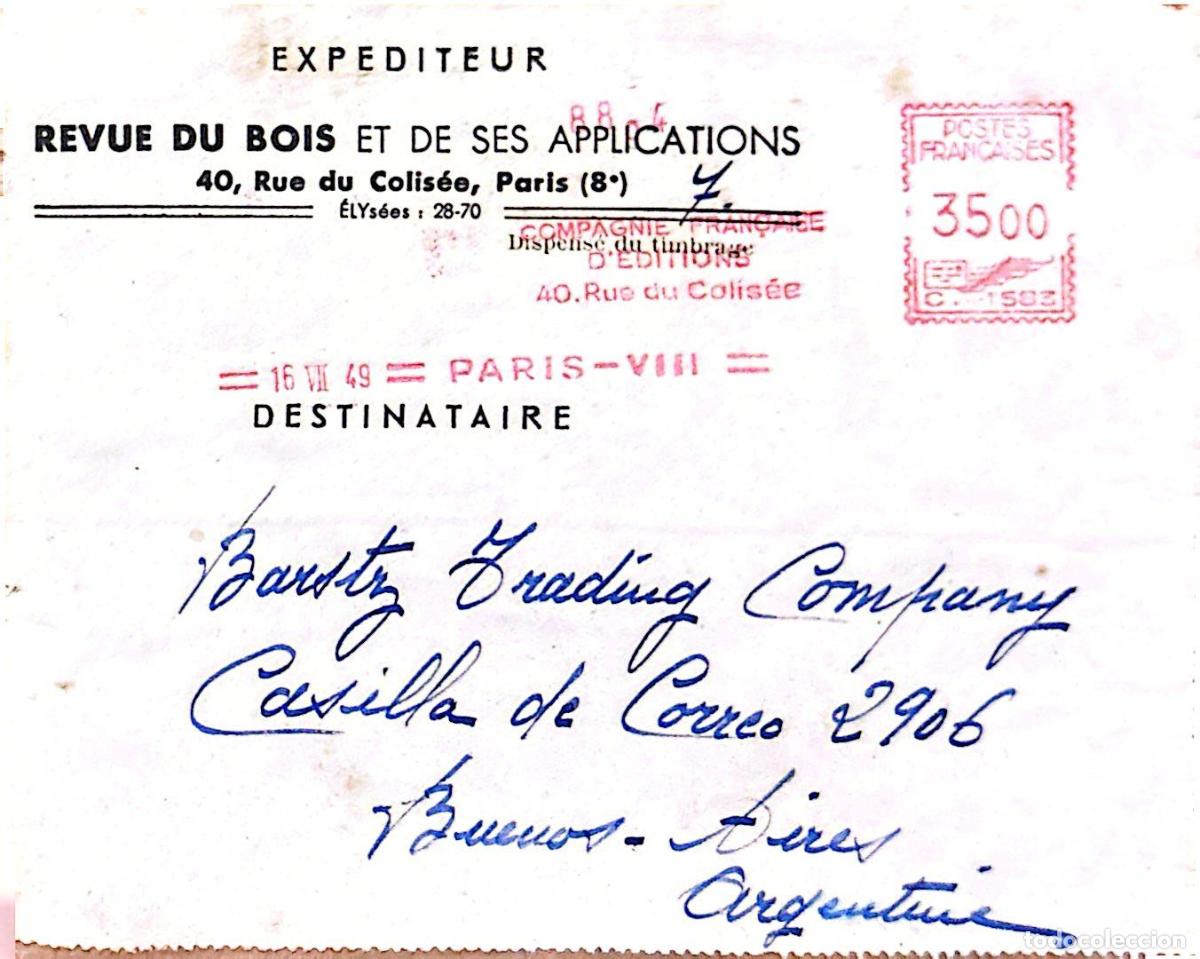 Briefmarken: CMI) 1949. FRANCE. MACHINE POSTAGE. ENVELOPE SENT TO ARGENTINA. XF
