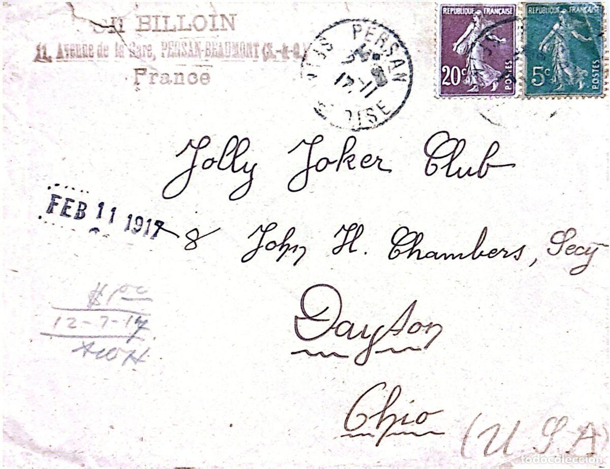 Sellos: CMI) 1917. FRANCE. SOWER (VIOLET AND GREEN). COVER SENT TO USA. XF