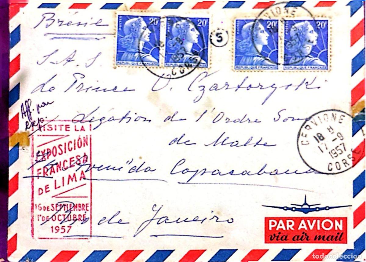 Sellos: CMI) 1957. FRANCE. DEFINITIVE CLASSIC &rdquo;MARIANNE OF THE REPUBLIC&rdquo; PROFILE IN BLUE. SENT TO BRAZIL. XF