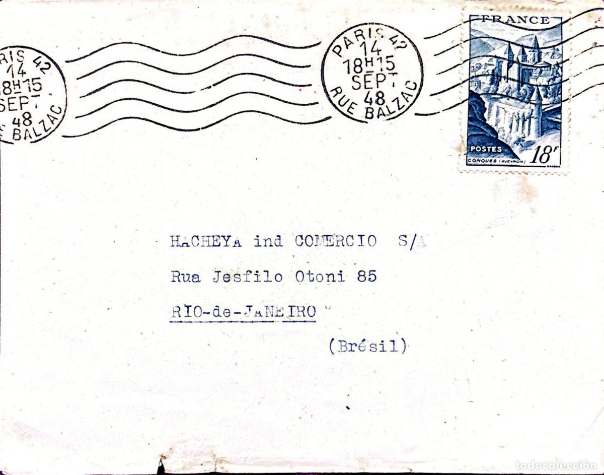 Selos: CMI) 1948 FRANCE. HISTORICAL ECCLESIASTICAL ARCHITECTURE OF CONQUES. ENVELOPE SENT TO BRAZIL. XF