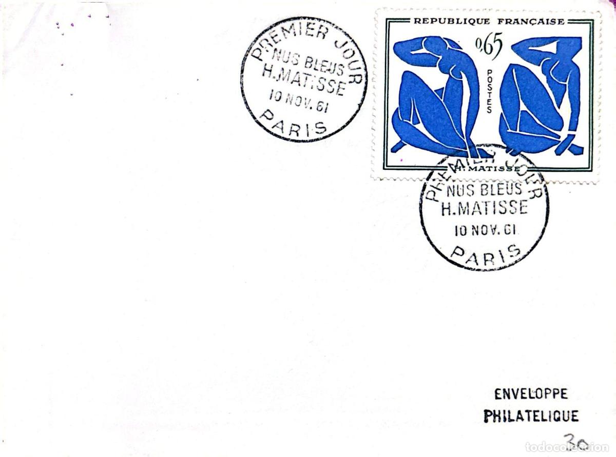 Sellos: CMI) 1961. FRANCE. MATISSE DESIGNS. FDC. CLASSICAL ART / &rdquo;NU BLEU&rdquo; (BLUE NUDE) BY HENRI MATISSE. XF