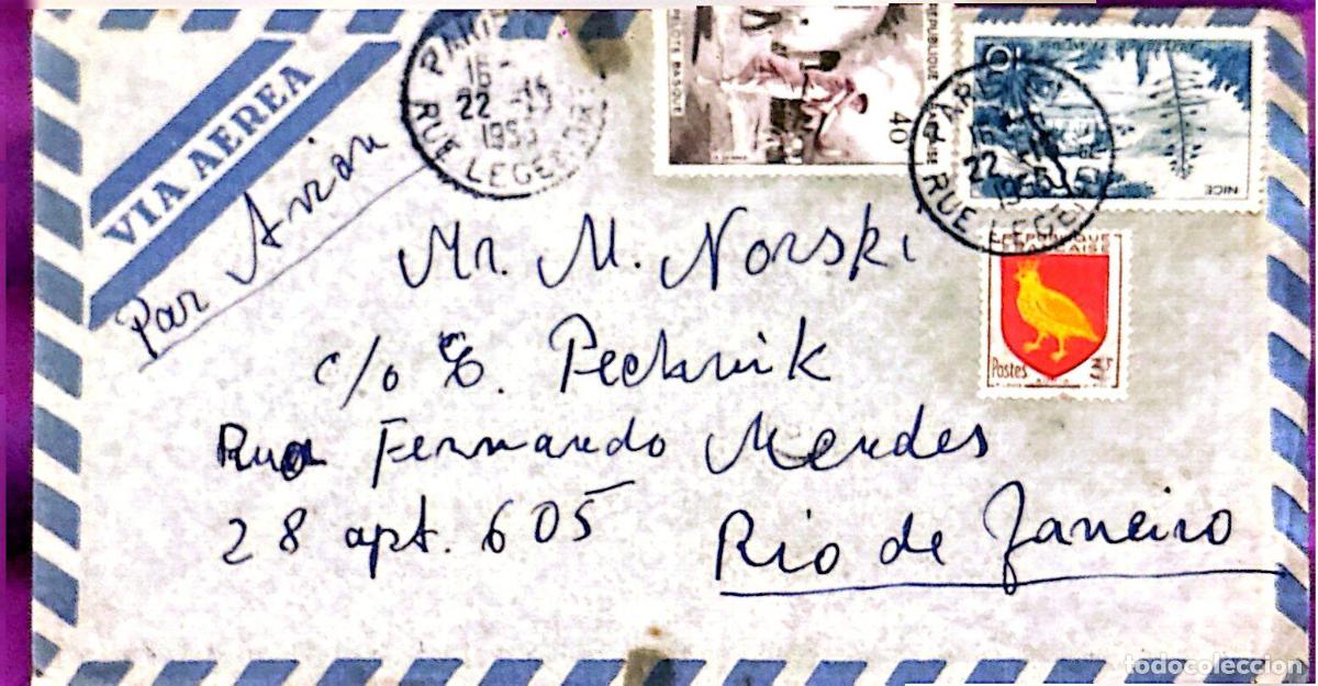 Sellos: CMI) 1951. FRANCE. SPORTS. SNOWY LANDSCAPES AND HERALDIC ROOSTERS. ENVELOPE SENT TO BRAZIL. XF