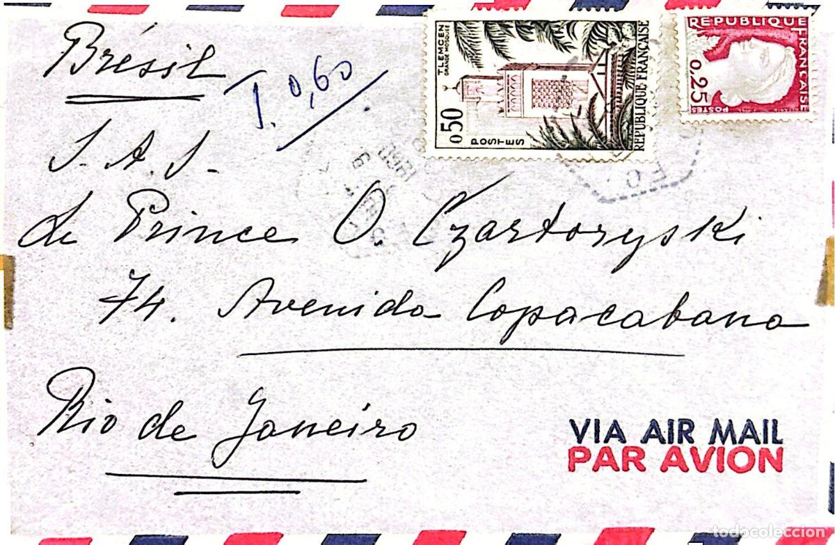 Sellos: CMI) 1955. FRANCE ARCHITECTURE. TOWER OF THE GRANDE MOSQUEE OF TLEMCEN. MARIANE. ENVELOPE SENT TO BR
