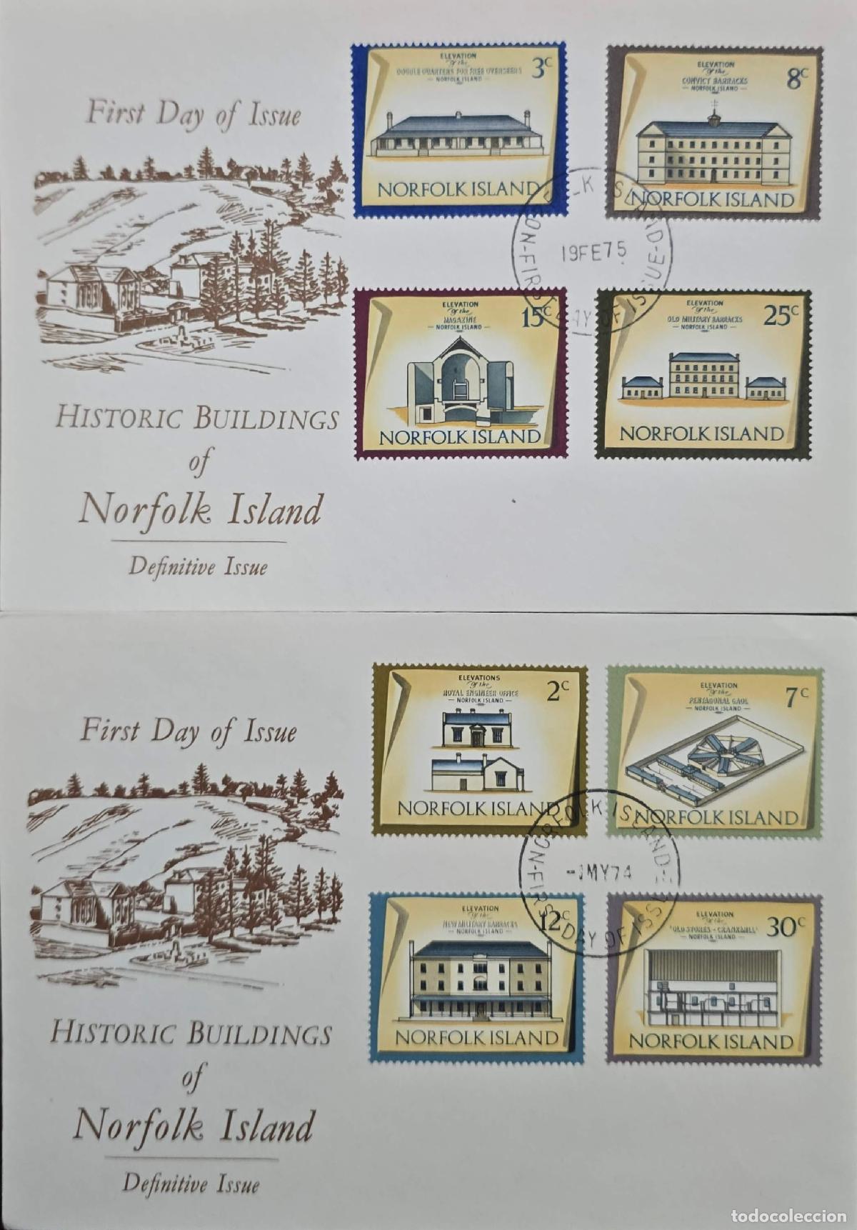 Timbres: CMI) 1974. NORFOLK ISLAND. ARCHITECTURE: 6 PLANS OF GAOL AND BARRACKS. FDC. REGIONAL HISTORICAL LAND