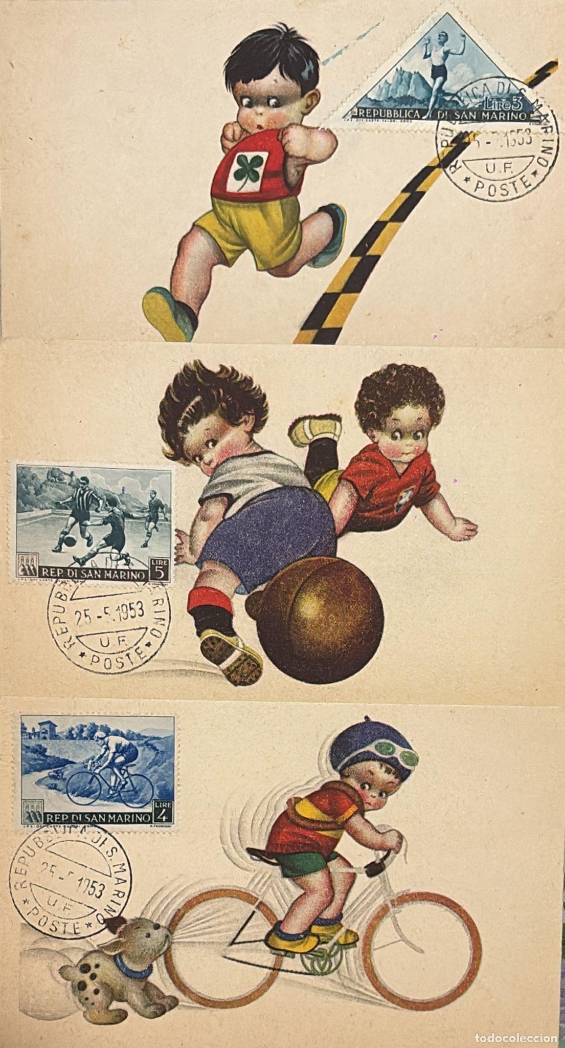 Briefmarken: CMI) 1953. SAN MARINO. CARICATURES OF SPORTS DISCIPLINES. JUVENILE THEME. TRIANGULAR STAMP: SPORTS A