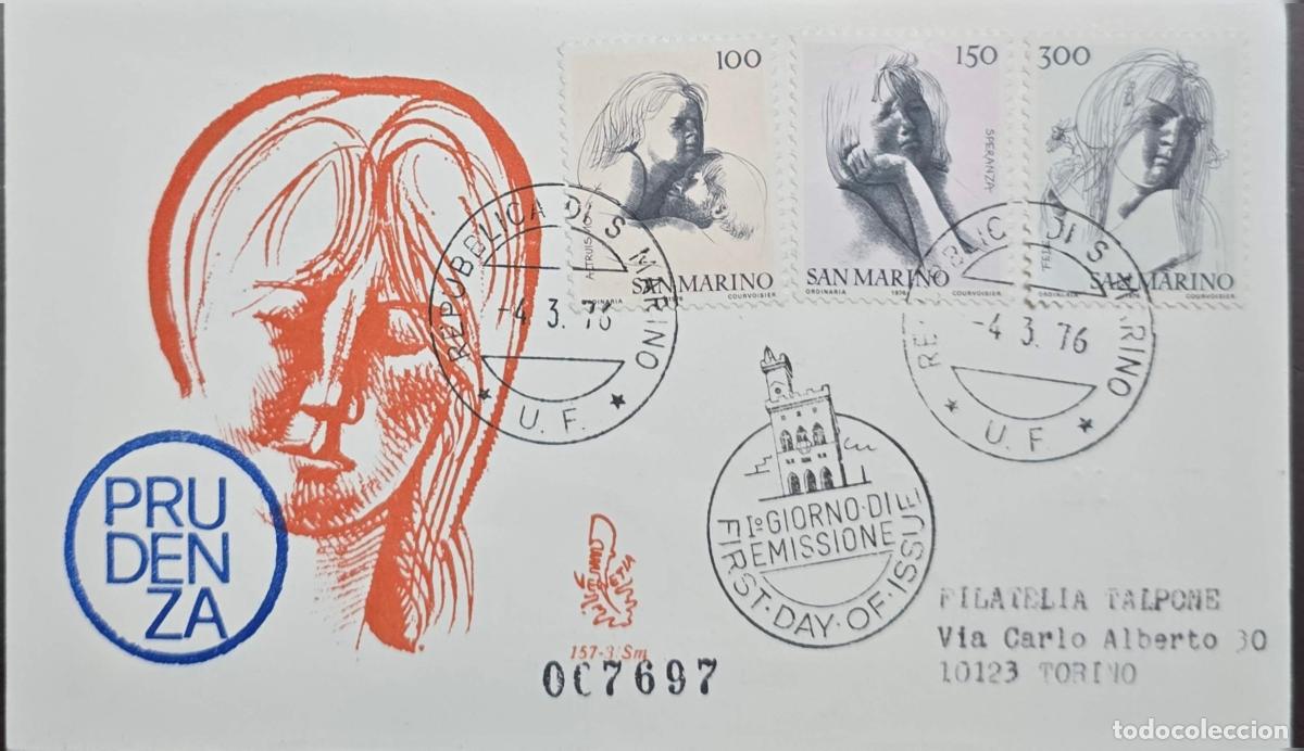 Briefmarken: CMI) 1976. SAN MARINO. ABSTRACT ARTISTIC FACES (PENCIL SKETCH STYLE). FDC. SOCIAL VALUES: PRUDENCE A