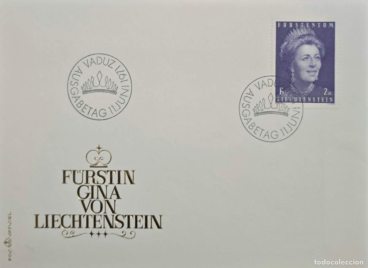 Sellos: CMI) 1971. LIECHTENSTEIN. FORMAL PORTRAIT OF THE PRINCESS. FDC. TRIBUTE TO PRINCESS GINA. XF