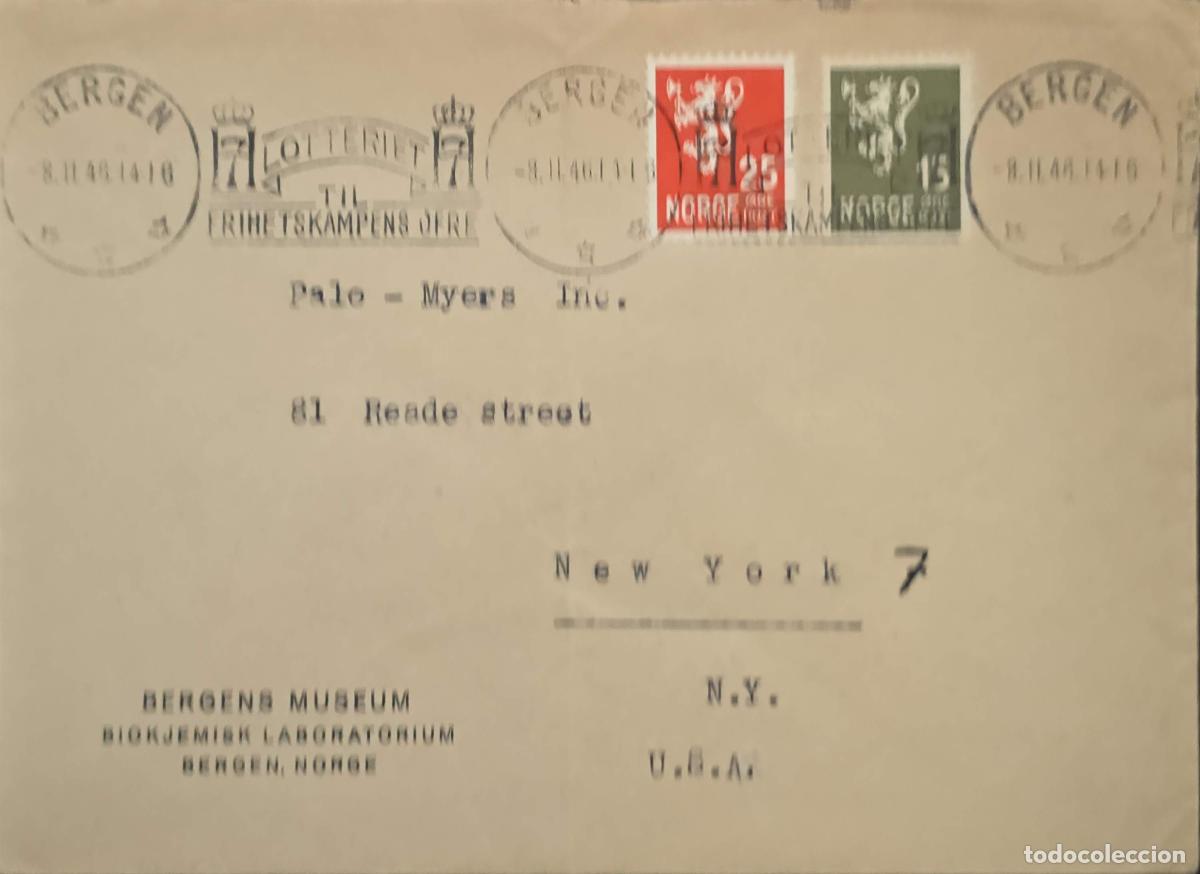 Sellos: CMI) 1946. NORWAY. ROYAL COAT OF ARMS (NORWEGIAN LION). COVER SENT TO USA. XF