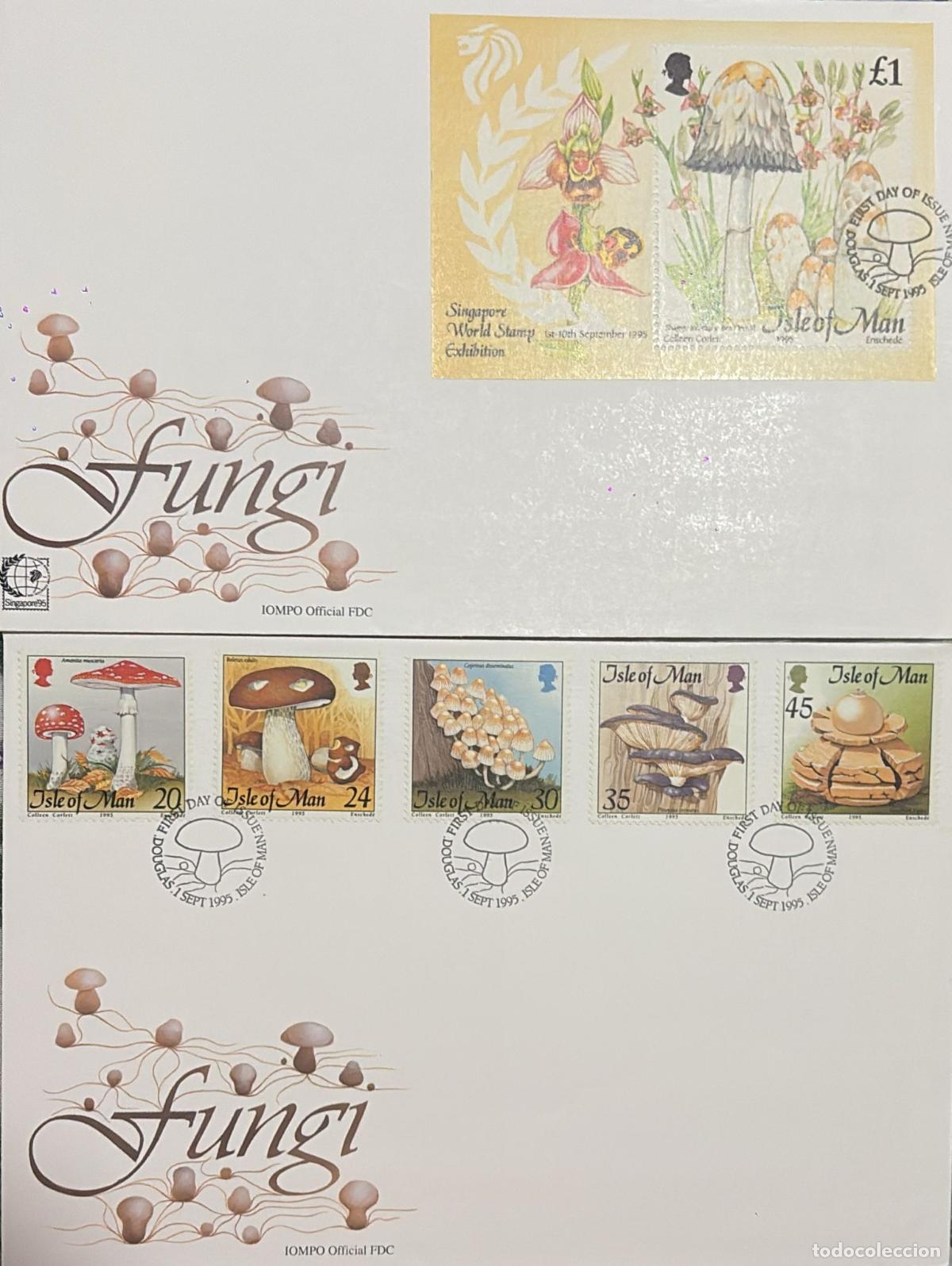 Sellos: CMI) 1995. ISLE OF MAN. VARIETIES OF FIELD MUSHROOMS. FDC. MYCOLOGY / FUNGI. XF