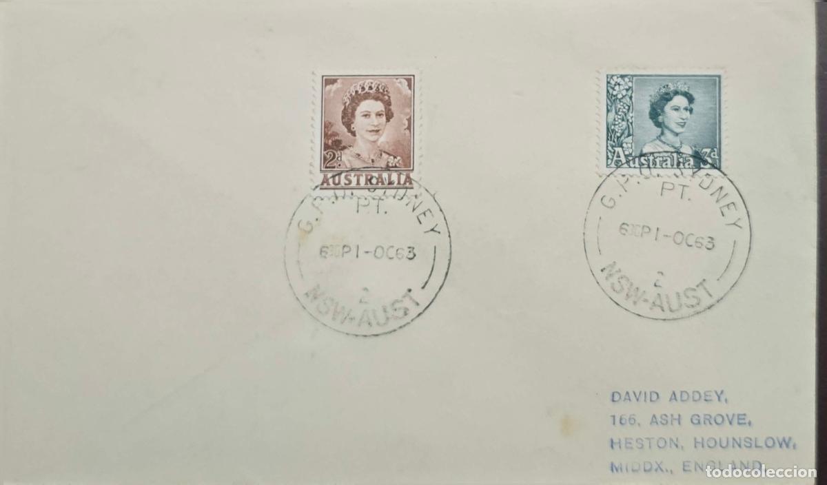 Sellos: CMI) 1963. AUSTRALIA. ROYAL PORTRAIT OF HER MAJESTY QUEEN ELIZABETH II. COVER SENT TO ENGLAND. XX