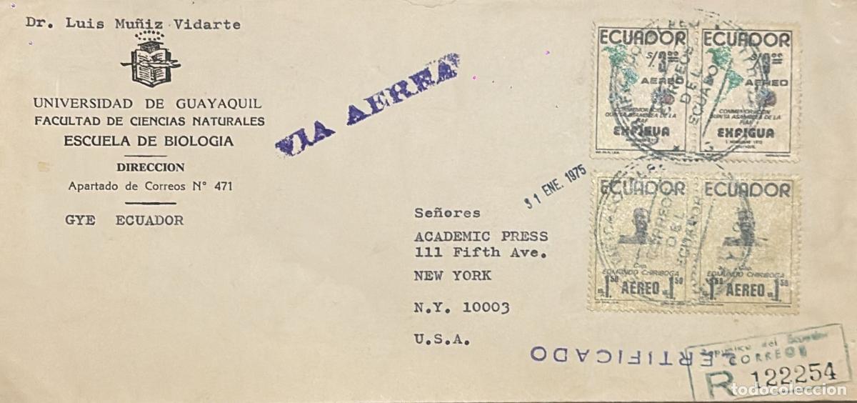 Sellos: CMI) 1975. ECUADOR. POLITICAL AND HISTORICAL COMMEMORATIONS. ENVELOPE SENT TO THE USA. XF