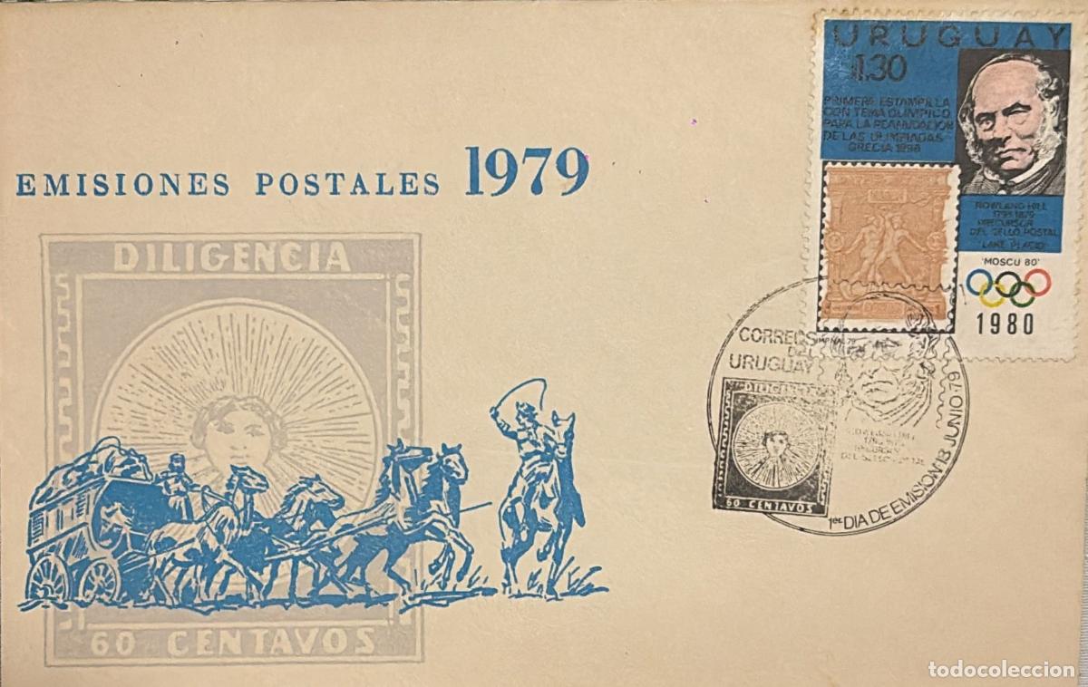 Sellos: CMI) 1979. URUGUAY. &ldquo;DILIGENCIA&rdquo; CLASSIC STAMP. HISTORICAL FIGURE. FDC. MOSCOW OLYMPICS. XF